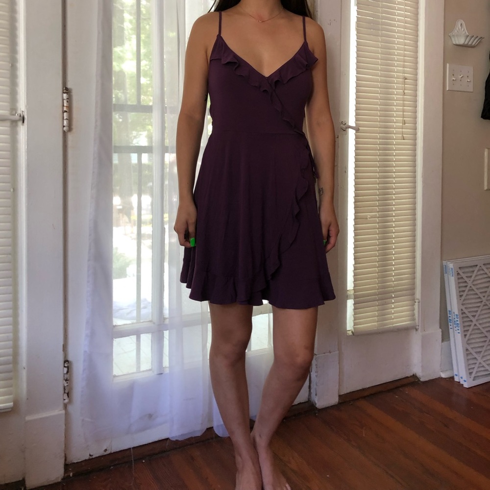 Hollister wrap dress, purple with ruffle detailing